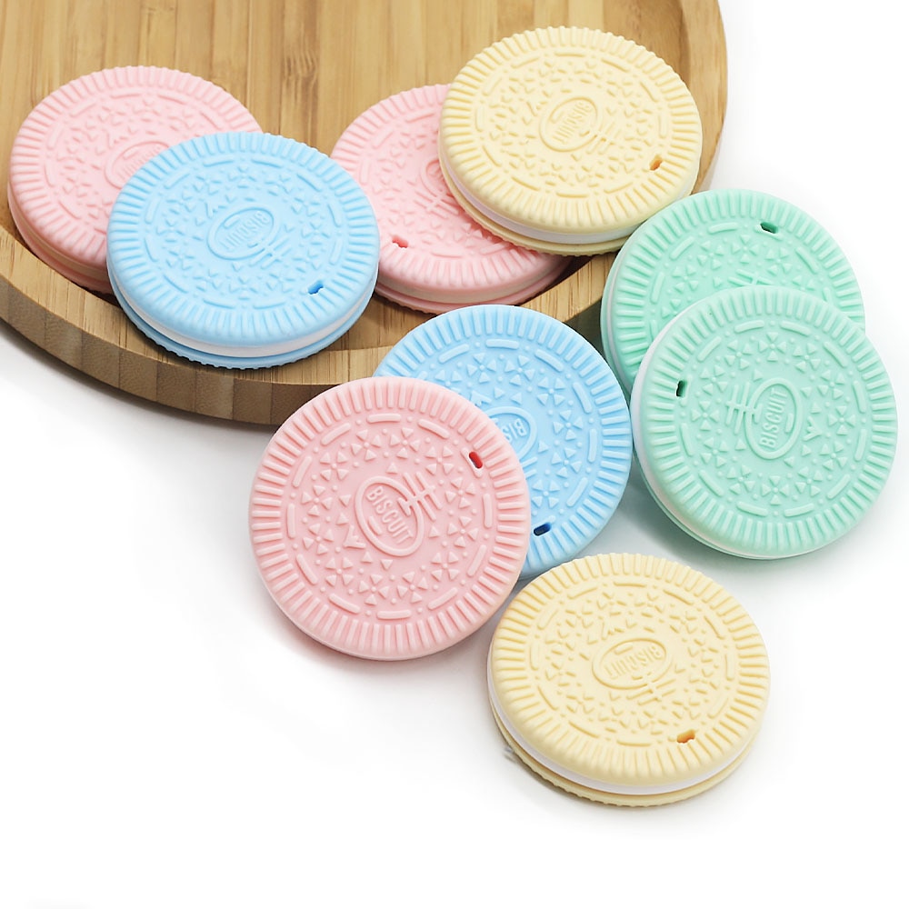 Cute-idea 1Pc Biscuits Baby Silicone Teether Food Grade OREO Cookie Teether DIY Baby Chew Necklace Teething Toys Baby goods